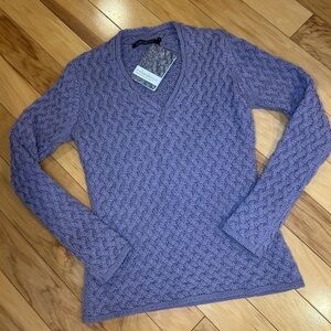 NWT Ireland’s Eye Wool Purple Cable Knit Quiet Luxury Women's Grandma Sweater
